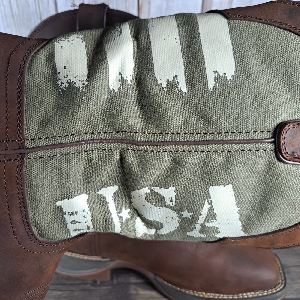 Rebel Durango Brown Army Green USA Print Western Boots Men's Sz 10 M (VGC) - Picture 10 of 10